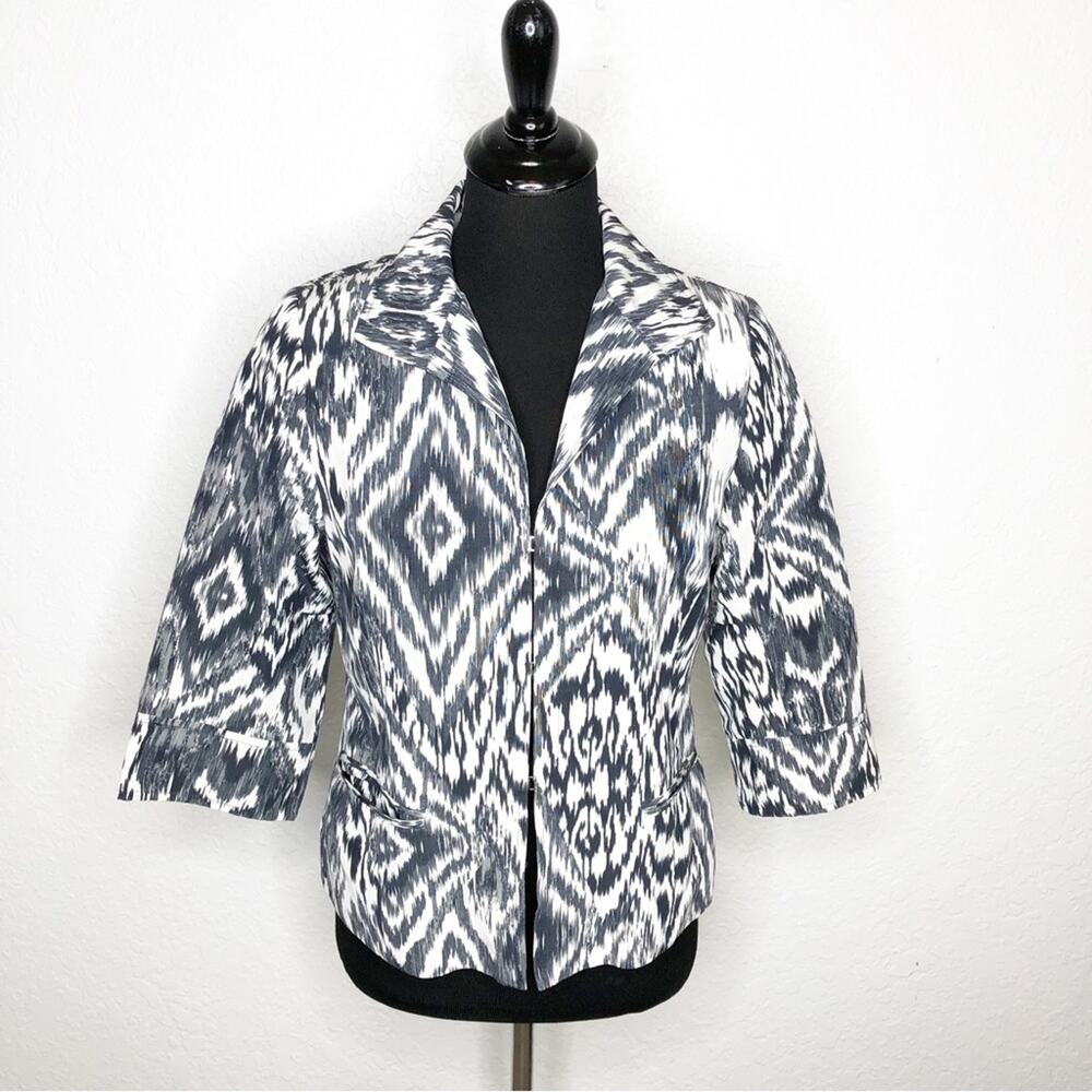 Lafayette 148 cream gray‎ black graphic print blazer jacket